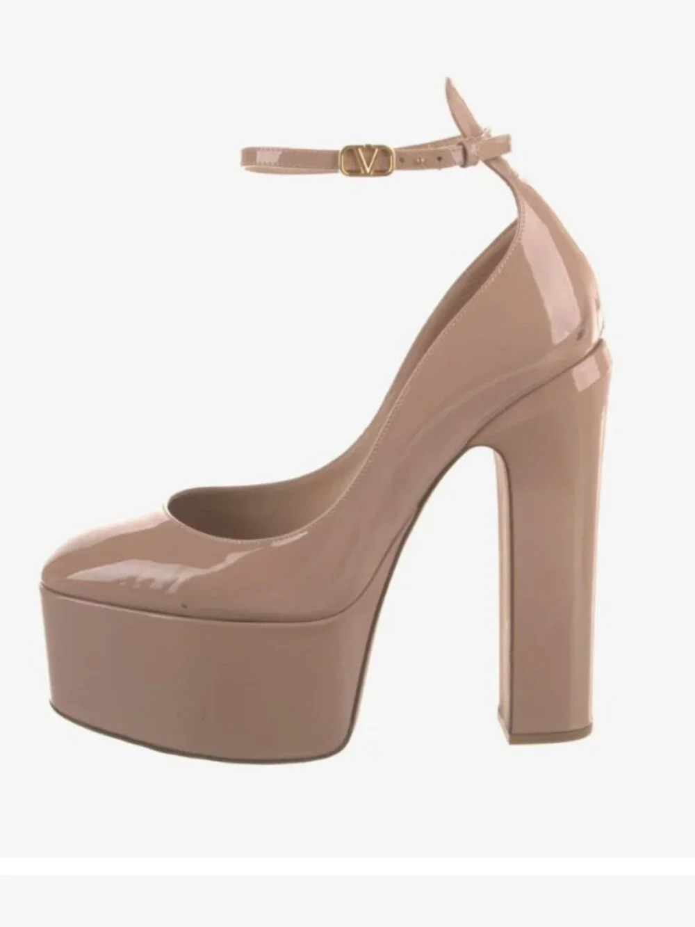 Valentino Tan-Go VLogo Platform Pumps Heels Nude 155 Patent Size 39.5 US 9.5